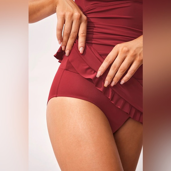 Womens Vintage One Piece Strapless Bathing Suit Tummy Control Skirt Retro NWT 14 - Picture 4 of 5